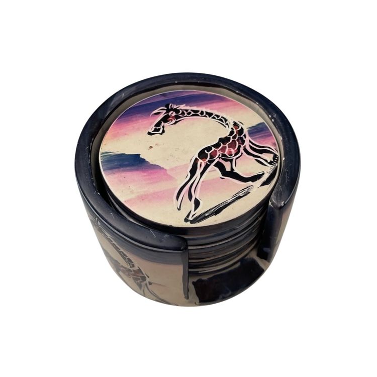 Set of 6 Safari Wildlife Hand Carved African Soapstone Coasters with Holder 2.75"