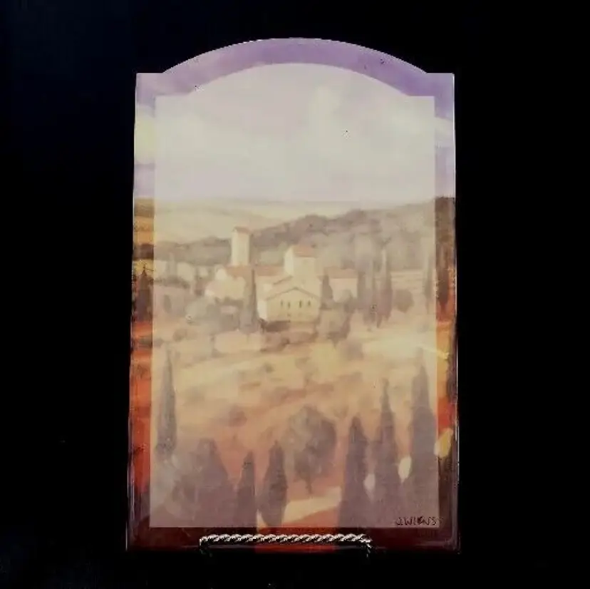 J. WIENS Signed Tuscan Italian Landscape - Trivet Ceramic Tile 5 5/8" X 9" READ 