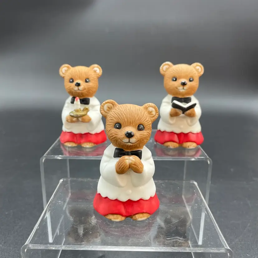 Homco #5100 Choir Caroler Bear Figurines Set of 3 VTG Christmas Church