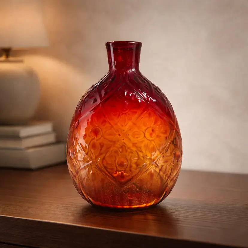 MMA Daisy Diamond Bottle Glass Flask Ruby Red Amberina, 6"