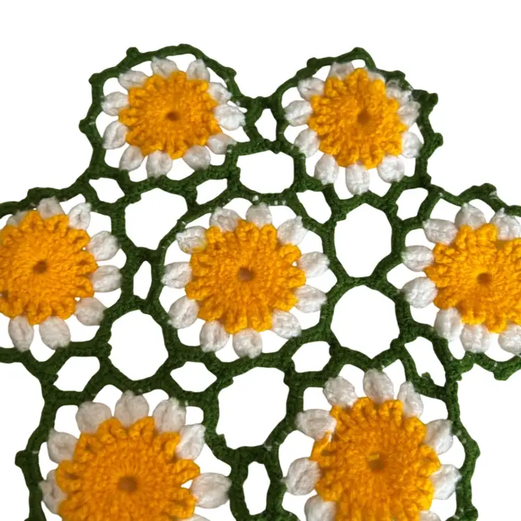 Set Of 2 Misc Crocheted Hot Pads One Sunflower Type And One Blue Pink Ans White Square