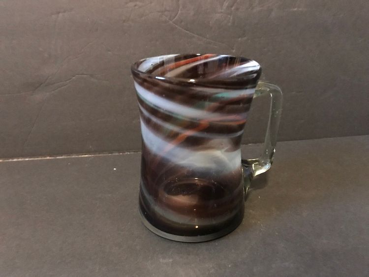 Handblown Swirl Sooner Glass Style Mug With Applied Clear Handle