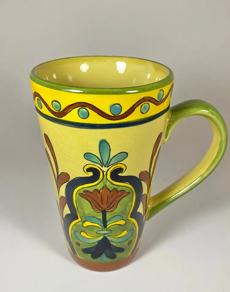 Hand Painted 16 oz. 'Yellow Talavera'  Ceramic Coffee Mug by Maxcera 6"