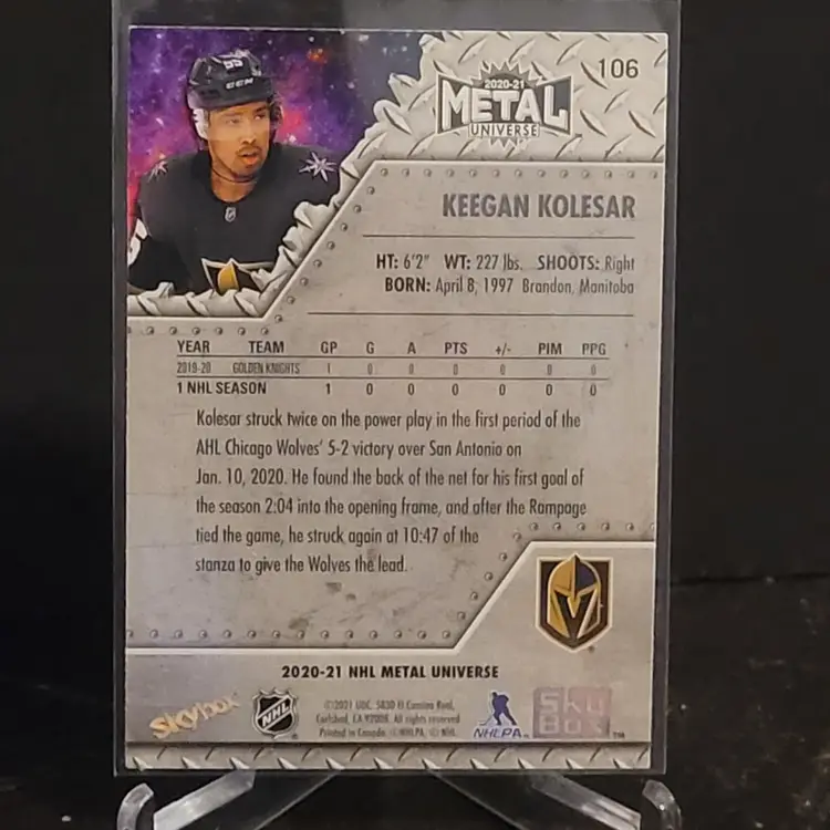 2020-21 Skybox Metal Universe Rookies Keegan Kolesar #106 Blue Spectrum SP