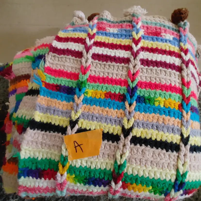 Afghan A- approx size 56 x 64. Multi color stripes. As shown.