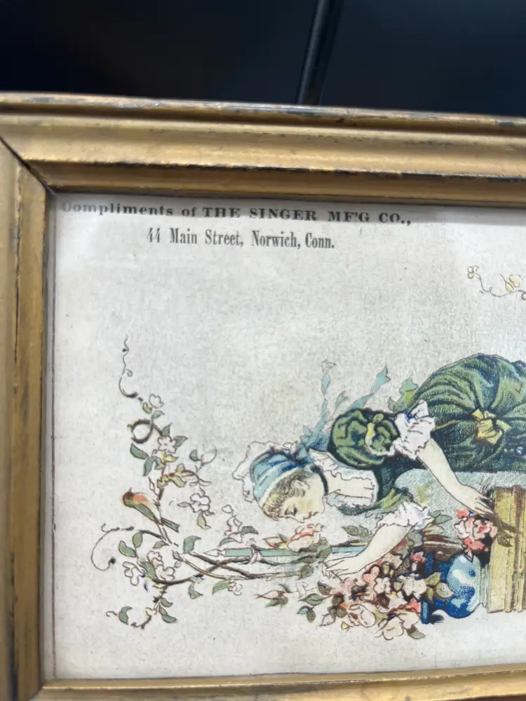 Antique Singer Manufacturing Co. Promotional Print with 2 Women, Framed
