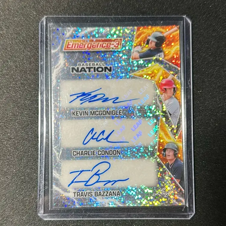 Kevin McGonigle Charlie Condon Travis Bazzana 2025 Leaf Baseball Nation Emergence 3 Triple Auto 2/15