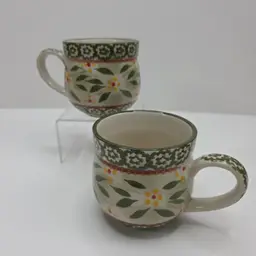 Temptations Old World Green Coffee Mugs 12oz Set of 2 Cocoa Cup