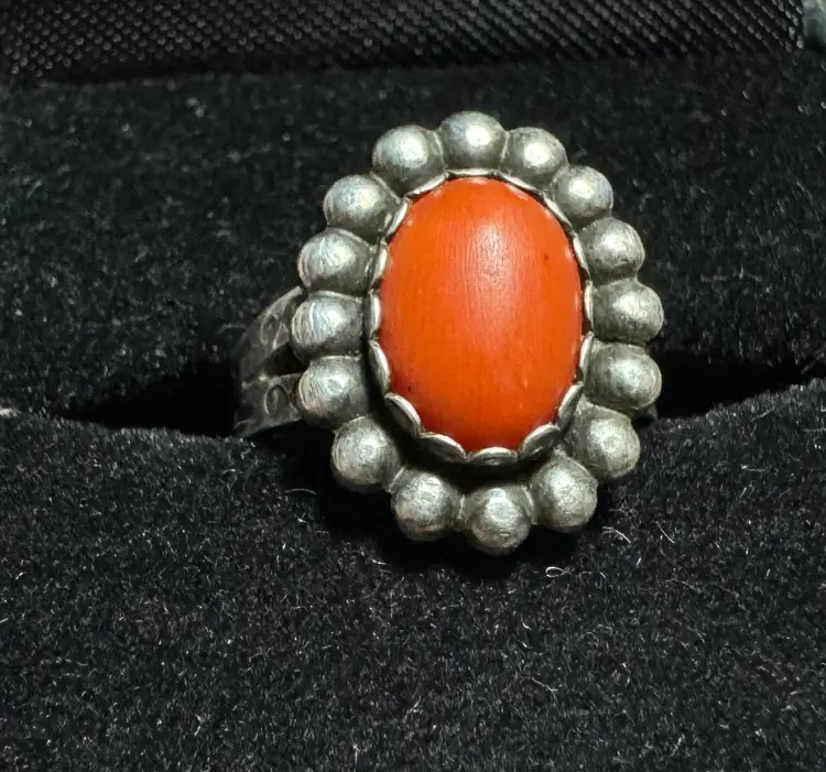Sterling Coral Ring Sz 4