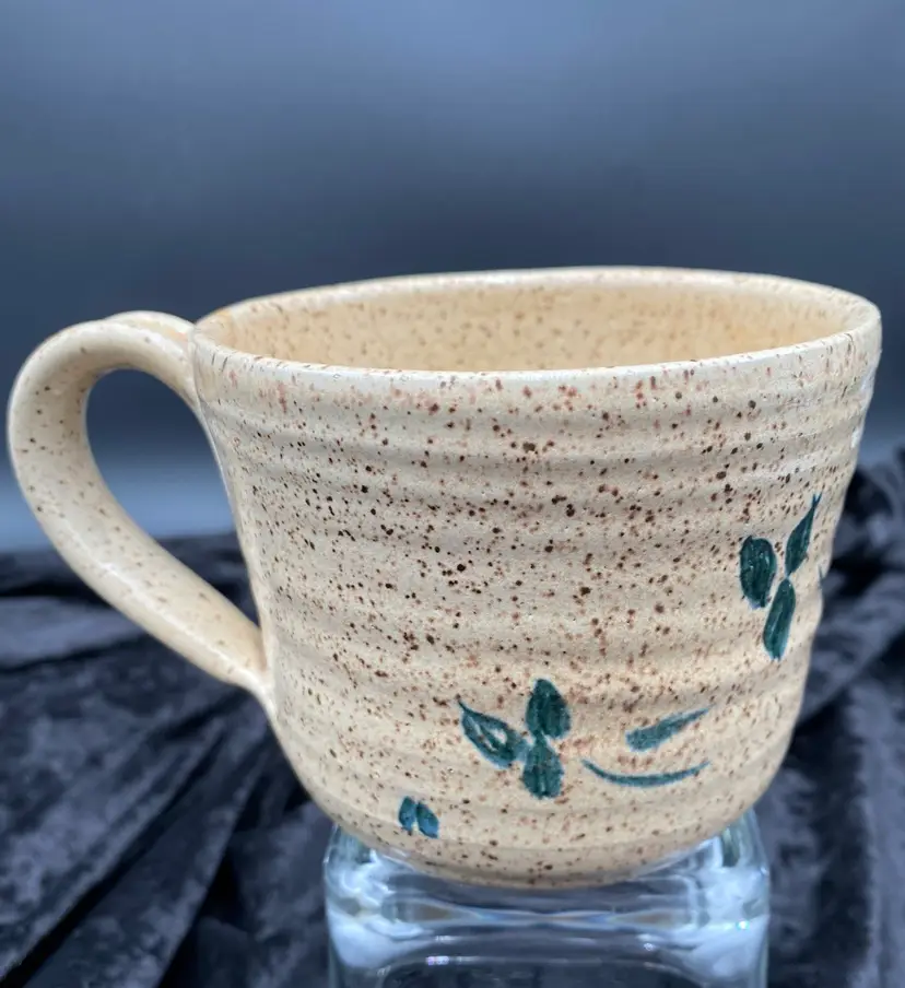 Vintage R.C. Engle Pottery, Large Mug, Stoneware Speckled w/Green Clover