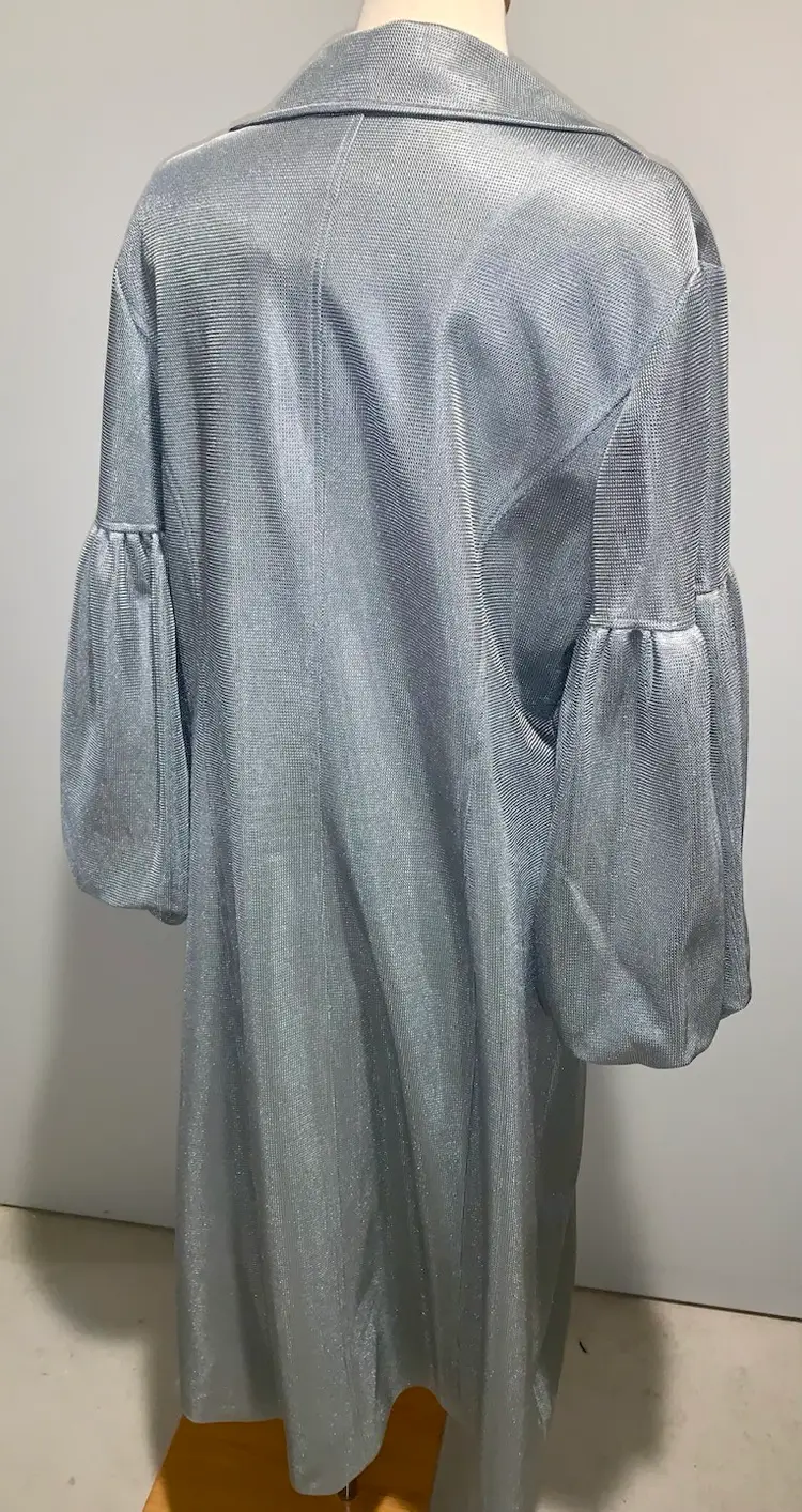 Unique Details!! ANEV: Vintage Style Ladies Silver Lantern-Sleeve Long Coat w/buckles. Size XL