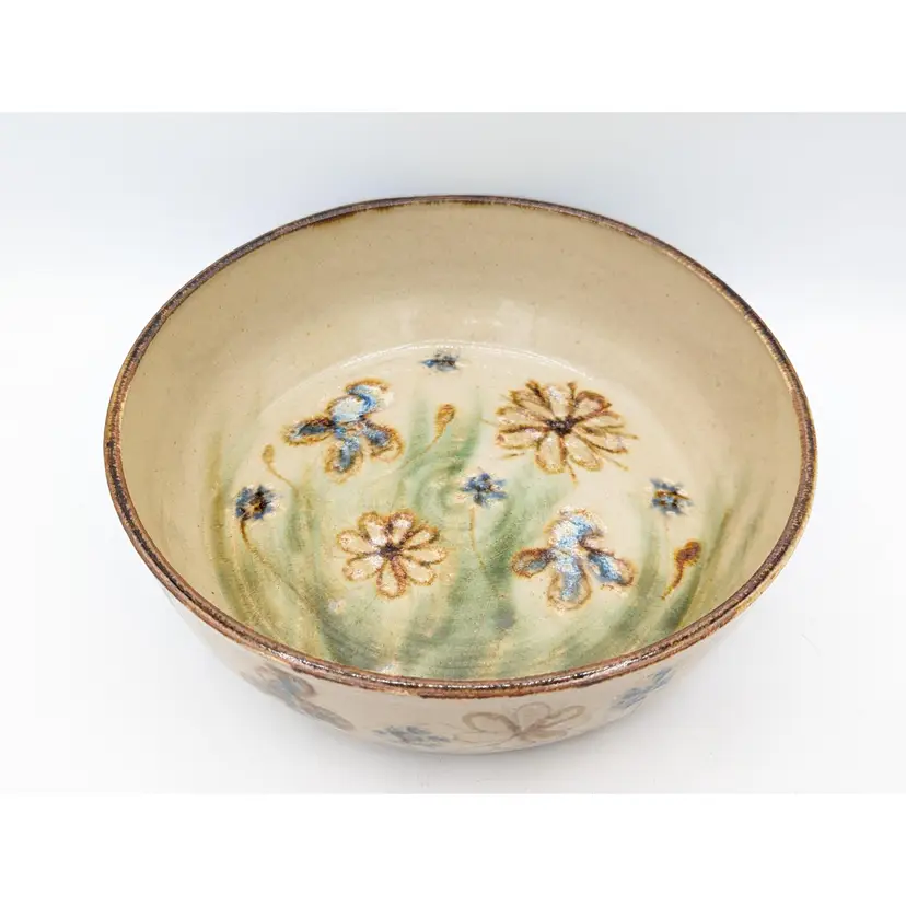 Janet Resnik Signed Pottery Serving Bowl Wild Flower design