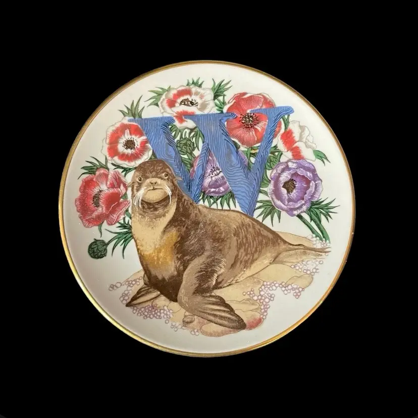 Miniature Plate Letter W Walrus Franklin Porcelain The Animal Alphabet Zoo Ocean