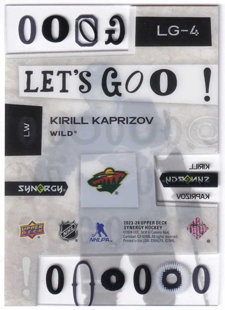 2023-24 Synergy Let's Goooo #LG4 Kirill Kaprizov Minnesota Wild Hockey Card