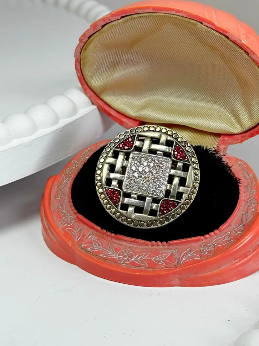 Sterling Silver Designer John Hardy Diamond & Rubies Ring Size 5.5