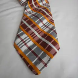 Vintage Retro Plaid Black White Yellow Burgundy Mod Men's tie 1970s