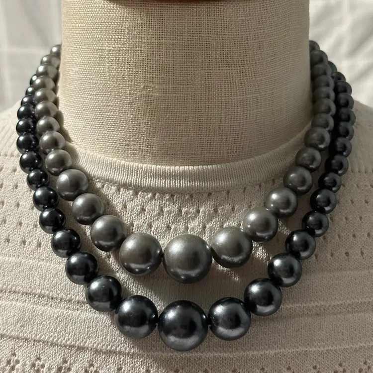 Vintage Japan Shades Of Gray Double Strand Choker