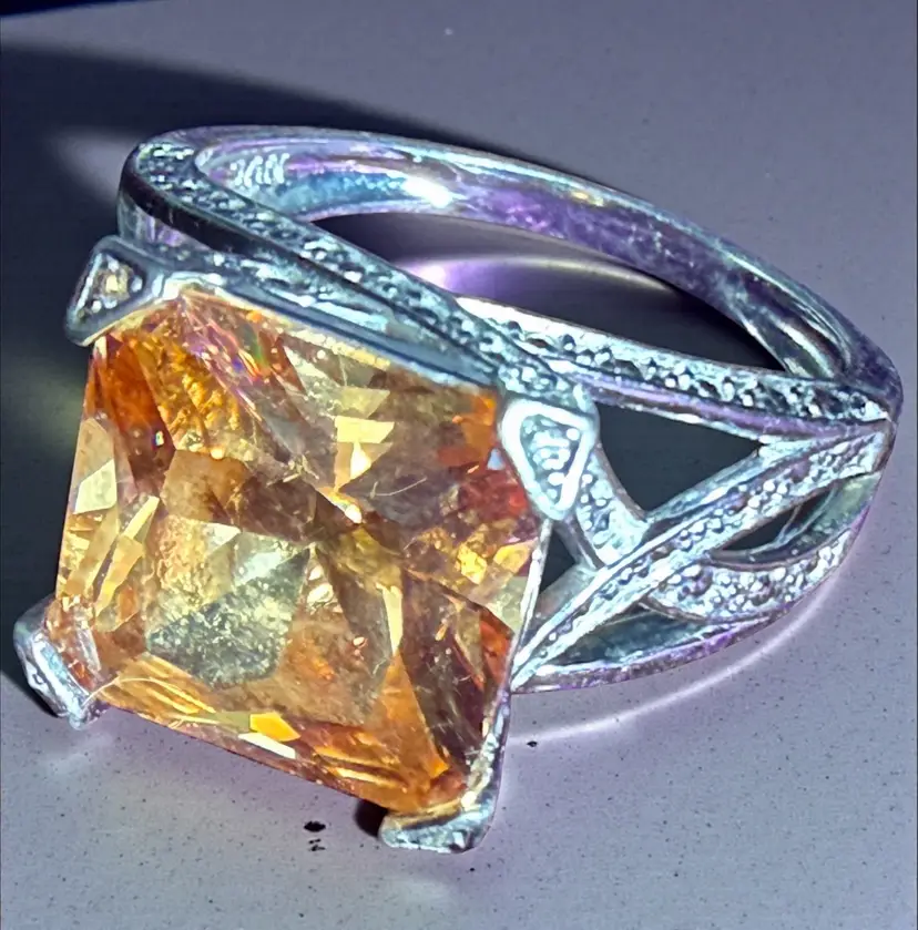 Sterling Silver Citrine Ring Size 10 - Metal guaranteed