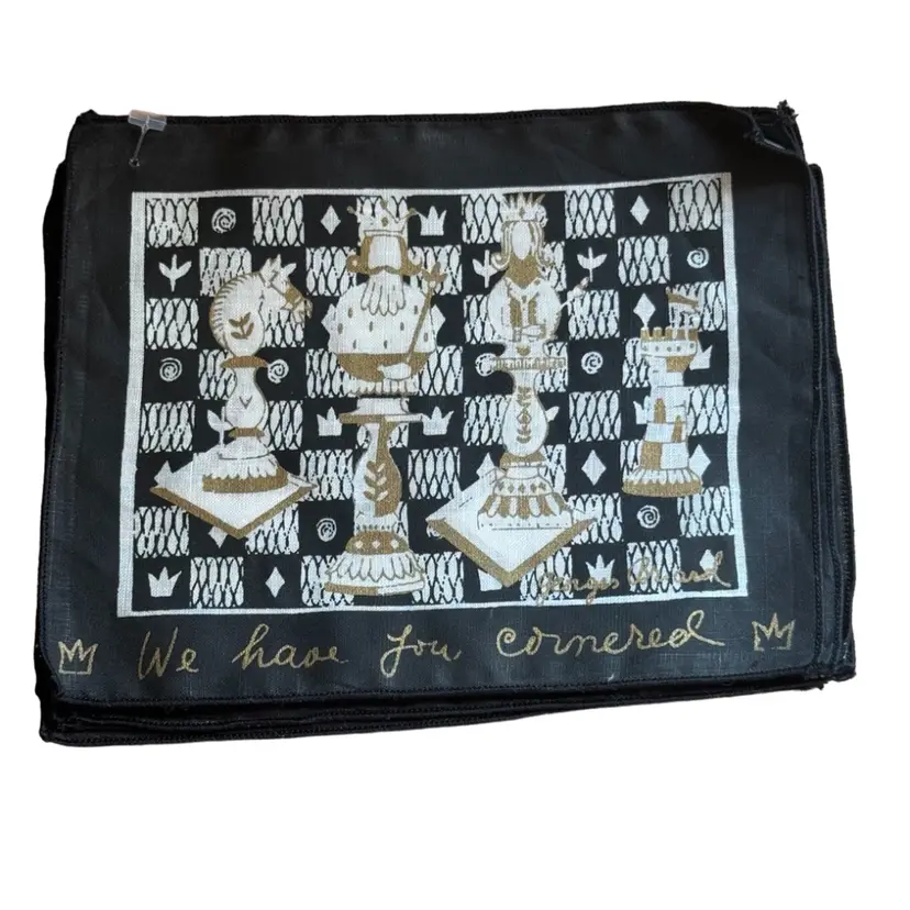 Set Of Eight George’s Baird, Chess Cocktail Napkins, Mid-Century