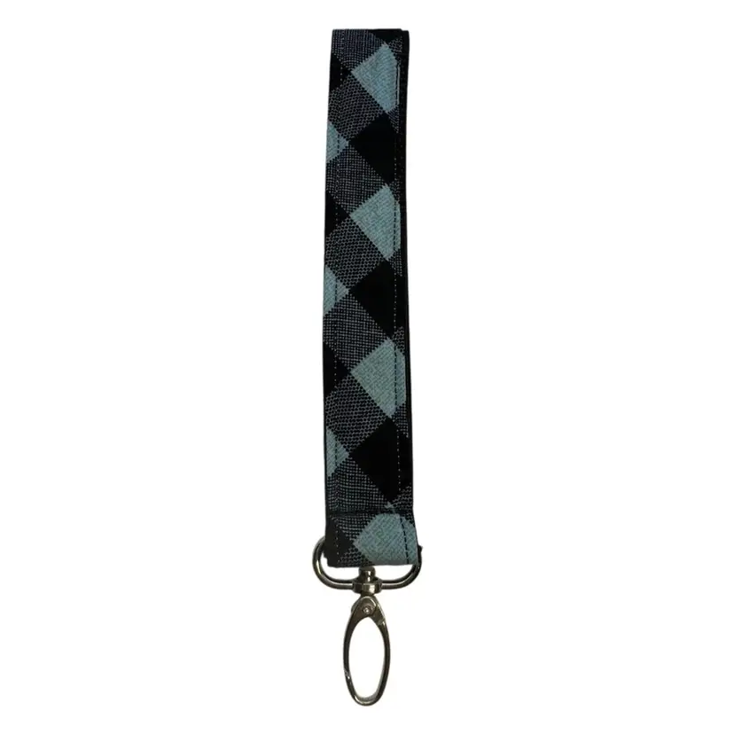 Lanyard Keychain  Key Holder Wristlet Blue Plaid Pattern NEW Handmade 8”
