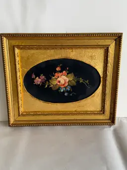 Vintage Small Oil Painting Of Floral Bouquet Oval Gilded Ornate Frame11.75”