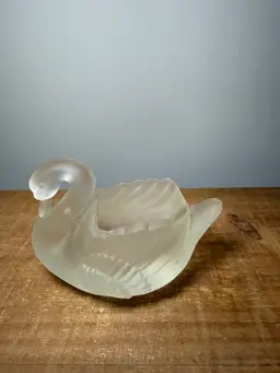 Frosted Satin Glass Swan Trinket Dish or Votive Candle Holder