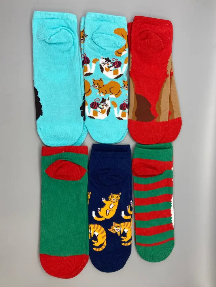 Set of 6 Pairs of Cute Cat Themed Low-Cut Socks - Women's Shoe Size 4-10