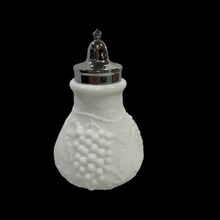 vintage Imperial Glass milk glass salt or pepper shaker in the "Vintage Grape" pattern with a metal lid