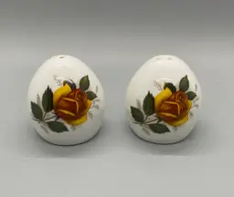 Royal Sanford Fine China Egg Shape Salt Pepper Shakers Yellow Rose