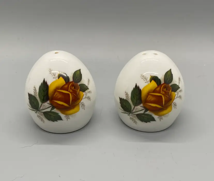 Royal Sanford Fine China Egg Shape Salt Pepper Shakers Yellow Rose