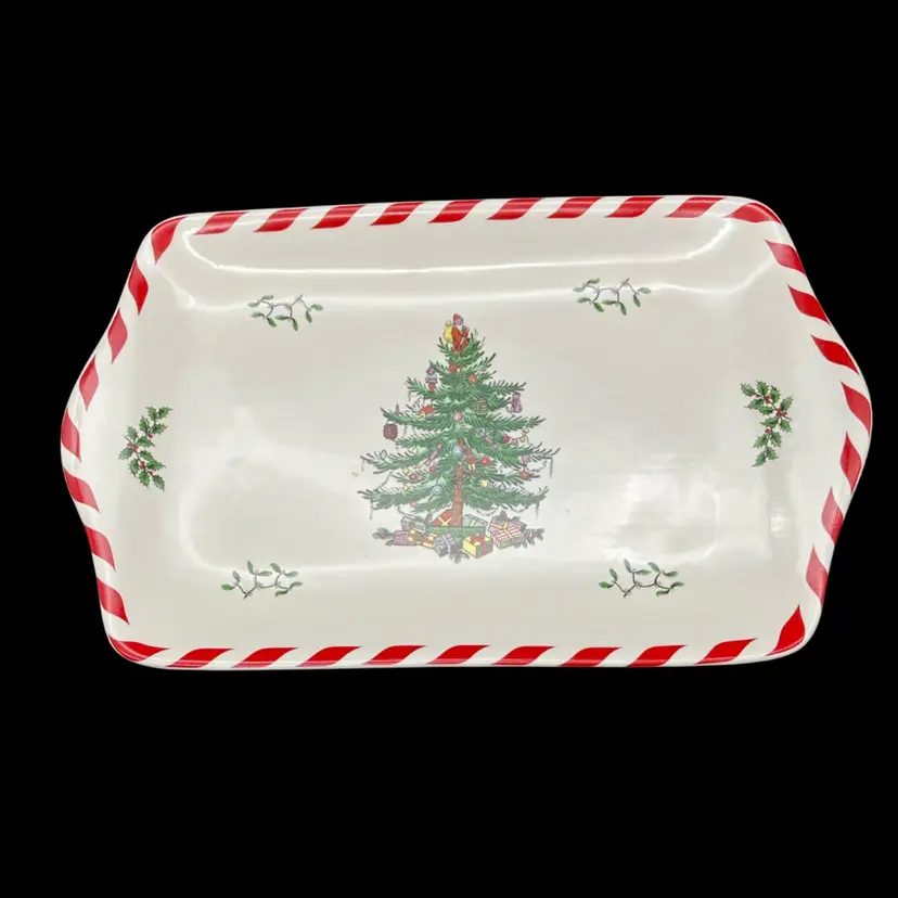 BIN - Spode 11.75” x 7.25" Peppermint Dessert Tray - Festive Christmas Tree Serving Tray