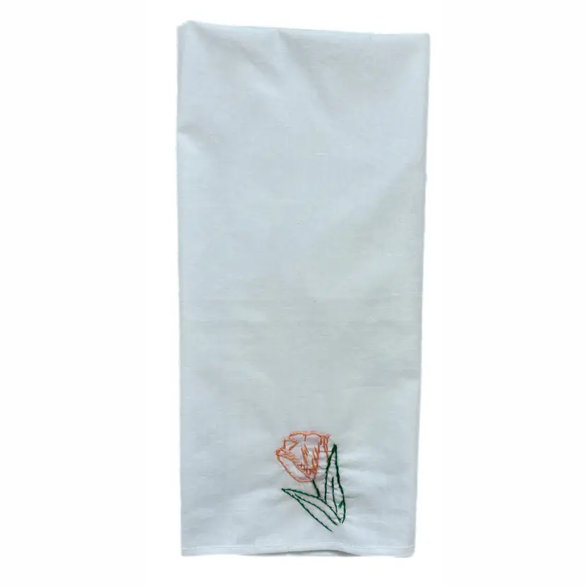 Embroidered Floral Kitchen Dish Towel Tulip Cottage Core Shabby Decor Vintage