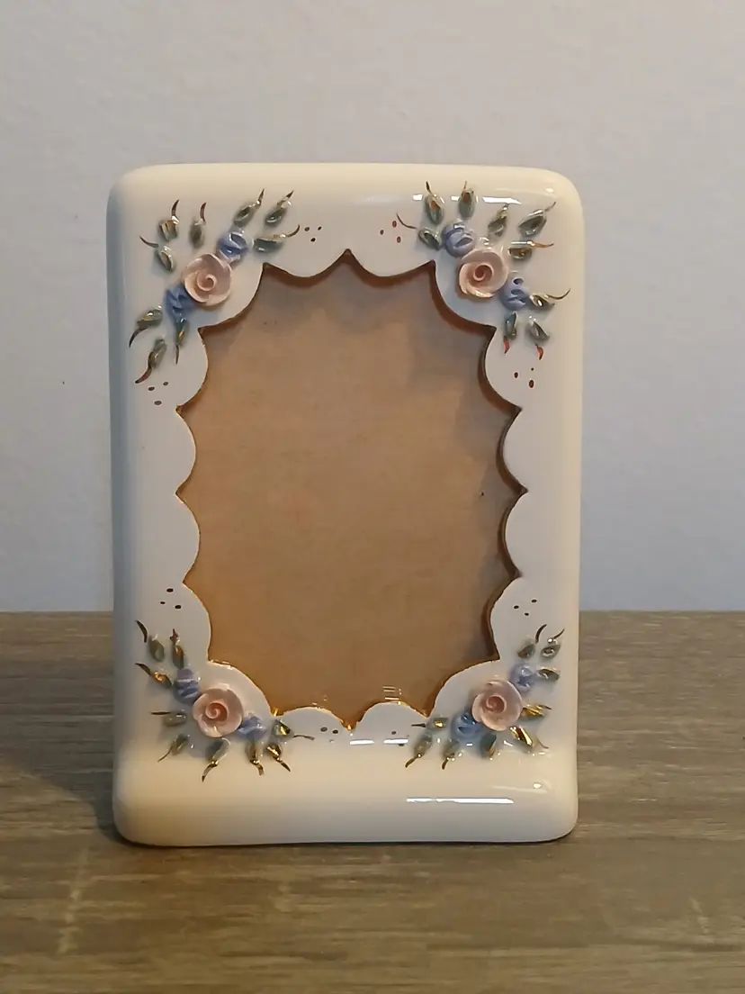 Rare Florence Ceramics Pink Roses Floral Picture Frame California Patent Pending