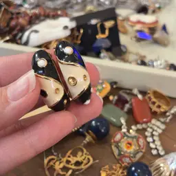 Black And Whit Clip On Earrings Gold Tone Missing Stones