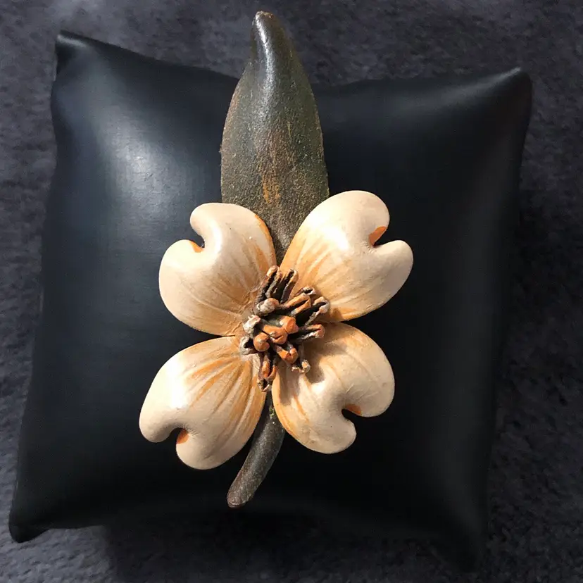 Vintage Leather Dogwood Flower Brooch