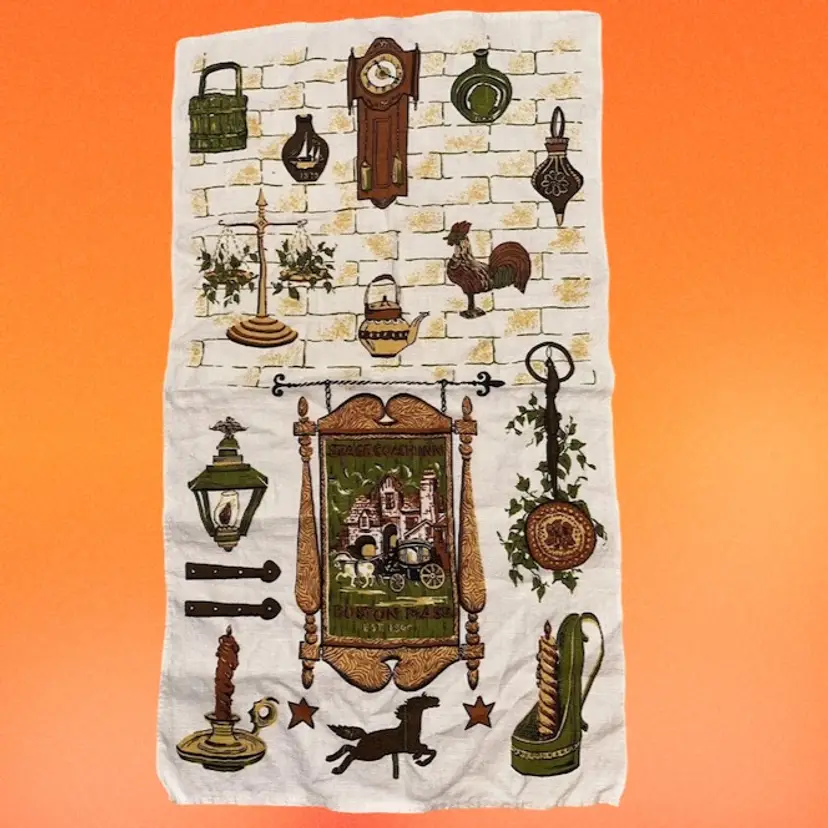 Parisian Print Linen Tea Towel - Stage Coach Inn - Boston, Mass.