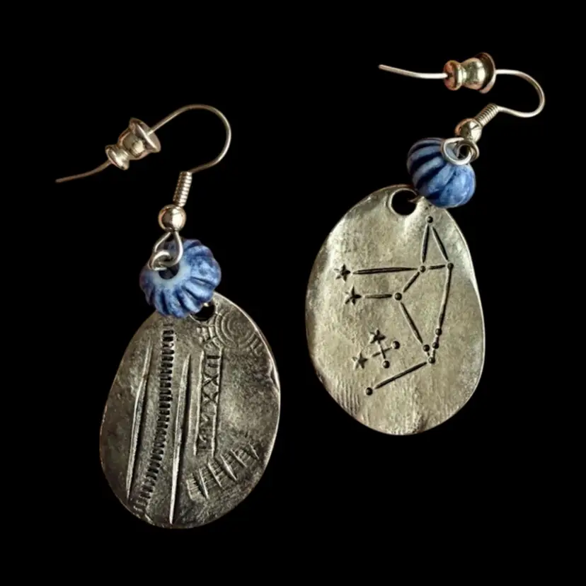 Constellation Silver Tone Artisan Dangle Earrings, Pierced