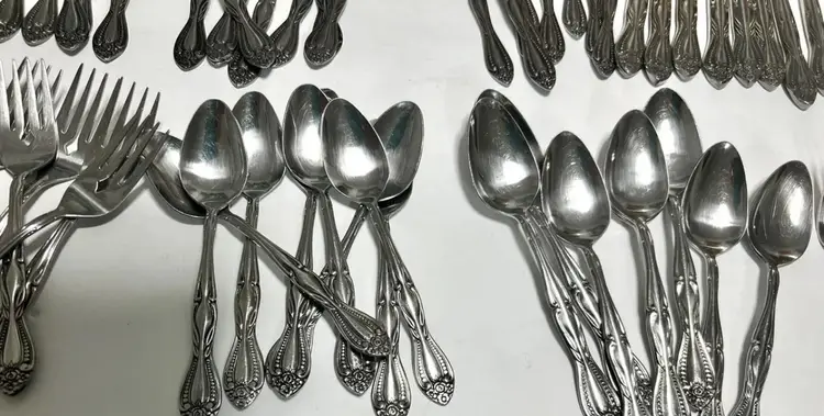 64pc Lifetime Cutlery Burnished Floral Stainless Flatware Serves 8 + Appetizers