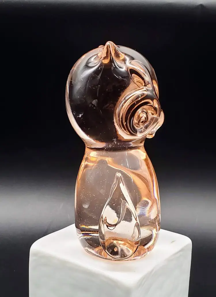 Derpy Pink Art Glass Owl Paperweight 5"