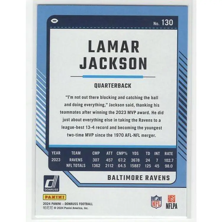2024 Panini Donruss Lamar Jackson Green Press Proof #130 Ravens