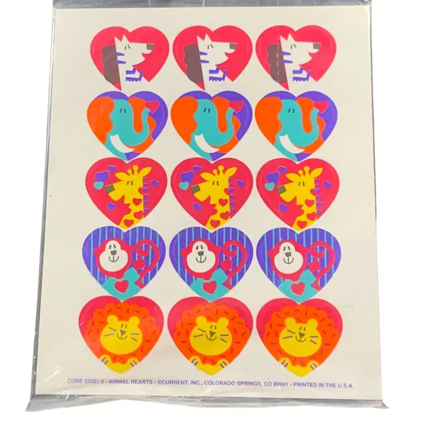 Vintage Stickers CODE 22021-9 • ANIMAL HEARTS • ©CURRENT, INC., COLORADO SPRINGS, CO 80941 • PRINTED IN THE U.S