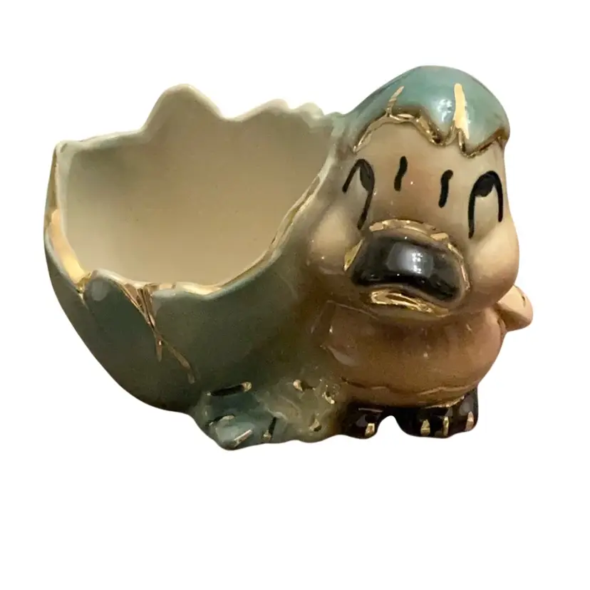 Vintage 1950’s Shawnee Pottery Planter Sad Duckling Hatching From His Shell 3 1/2” X 4 1/2”