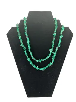 Malachite Chip Stone Necklace 17” Long