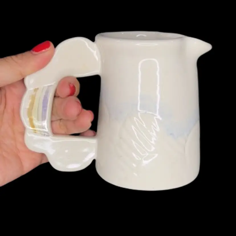 Signed Thurston 1979 Art Pottery Cloud Creamer Hand Painted.