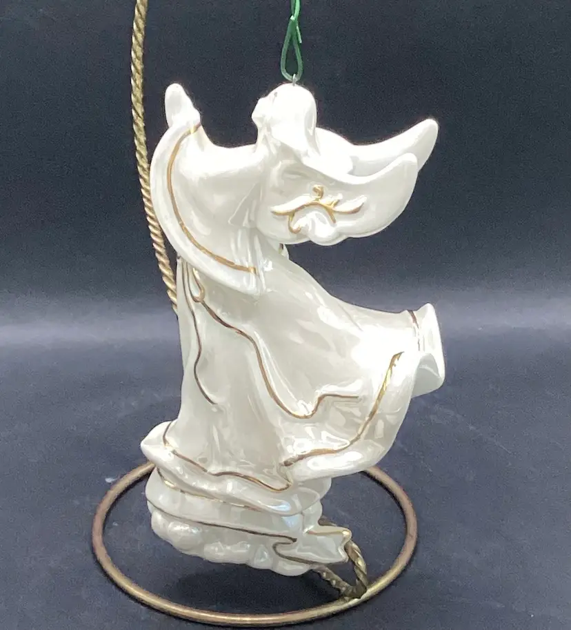 Angel Ornament  Praying White and Gold Embellishments 5”   Porcelain Ex Cond