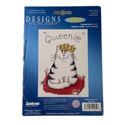 Janlynn Queenie Crowned Royal Striped Kitty Cat Counted Cross Stitch Kit 042-0050
