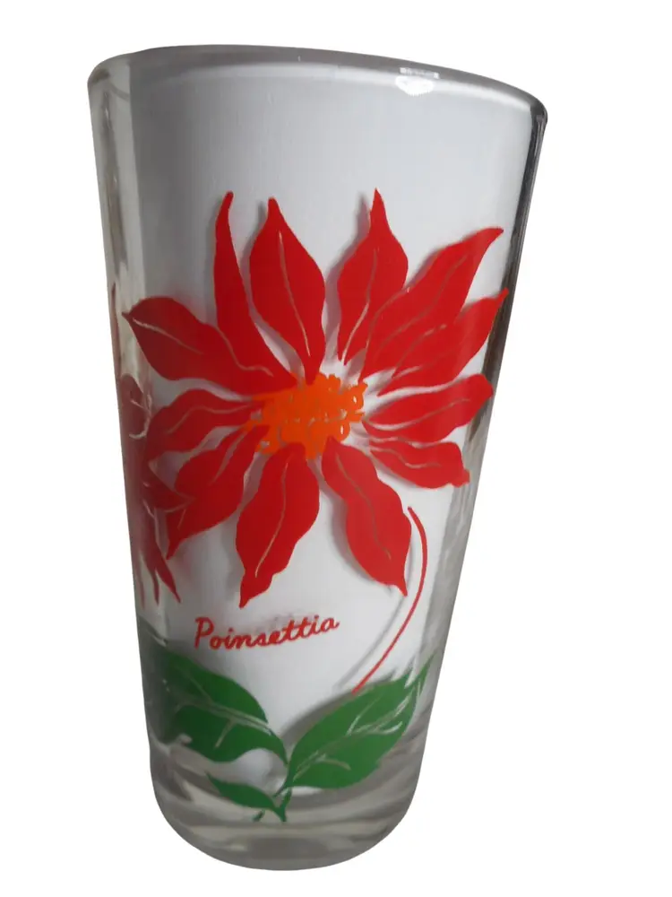 MCM Boscul Peanut Butter Glass Tumbler Red / orange Poinsettia Estate 5" #10
