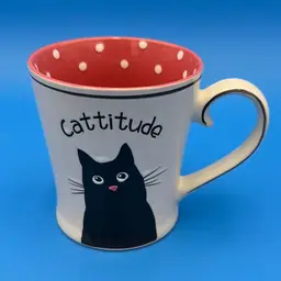 CATTITUDE Mug PINK Polka Dot Inside Black Cat Coffee by Spectrum Designz 2-sided