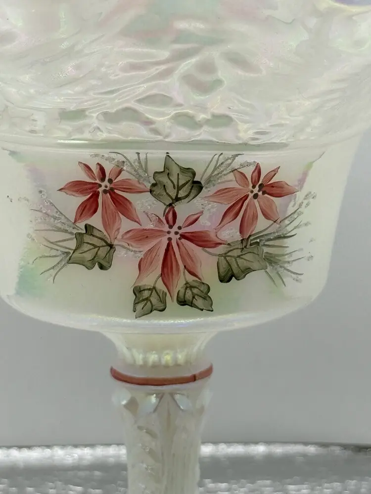 Fenton Opalescent vintage compote dish, signed D Robinson 