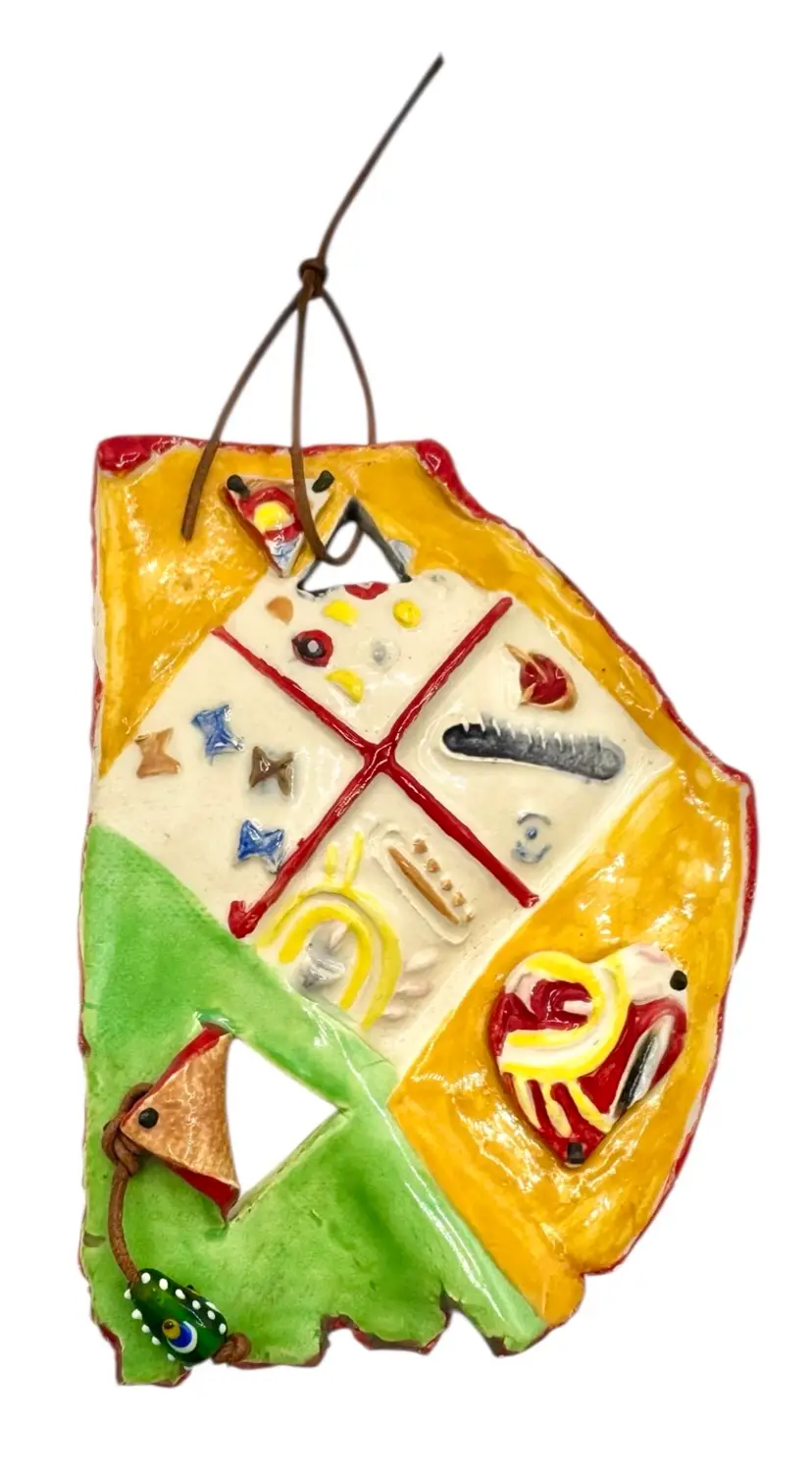 Handmade Studio Art Pottery Abstract Wall Hanging Plaque Southwest Heart Bead